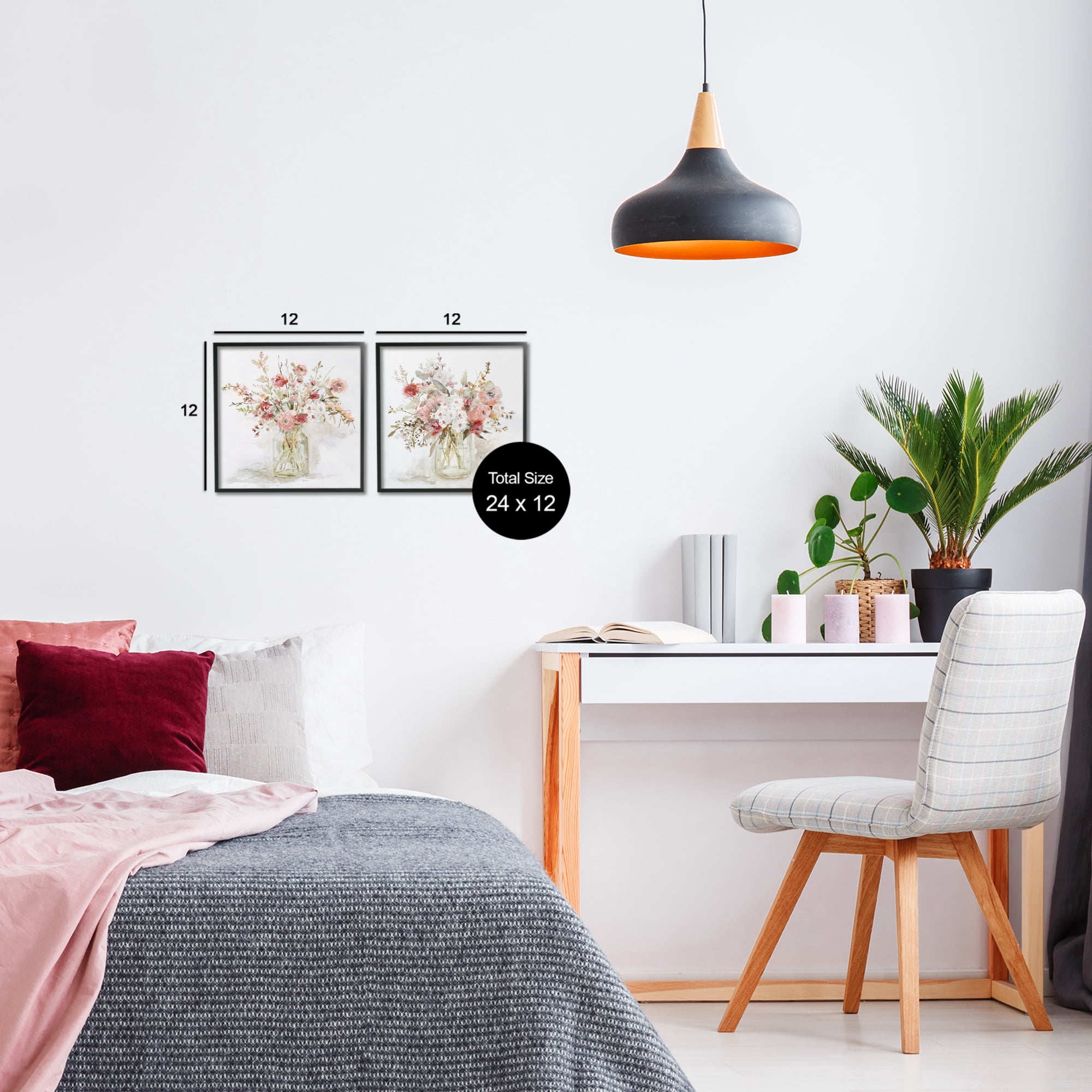 Stupell Industries Delicate Watercolor Bouquets in Glass 2 Piece Black Framed Giclee Art Set, design by Carol Robinson