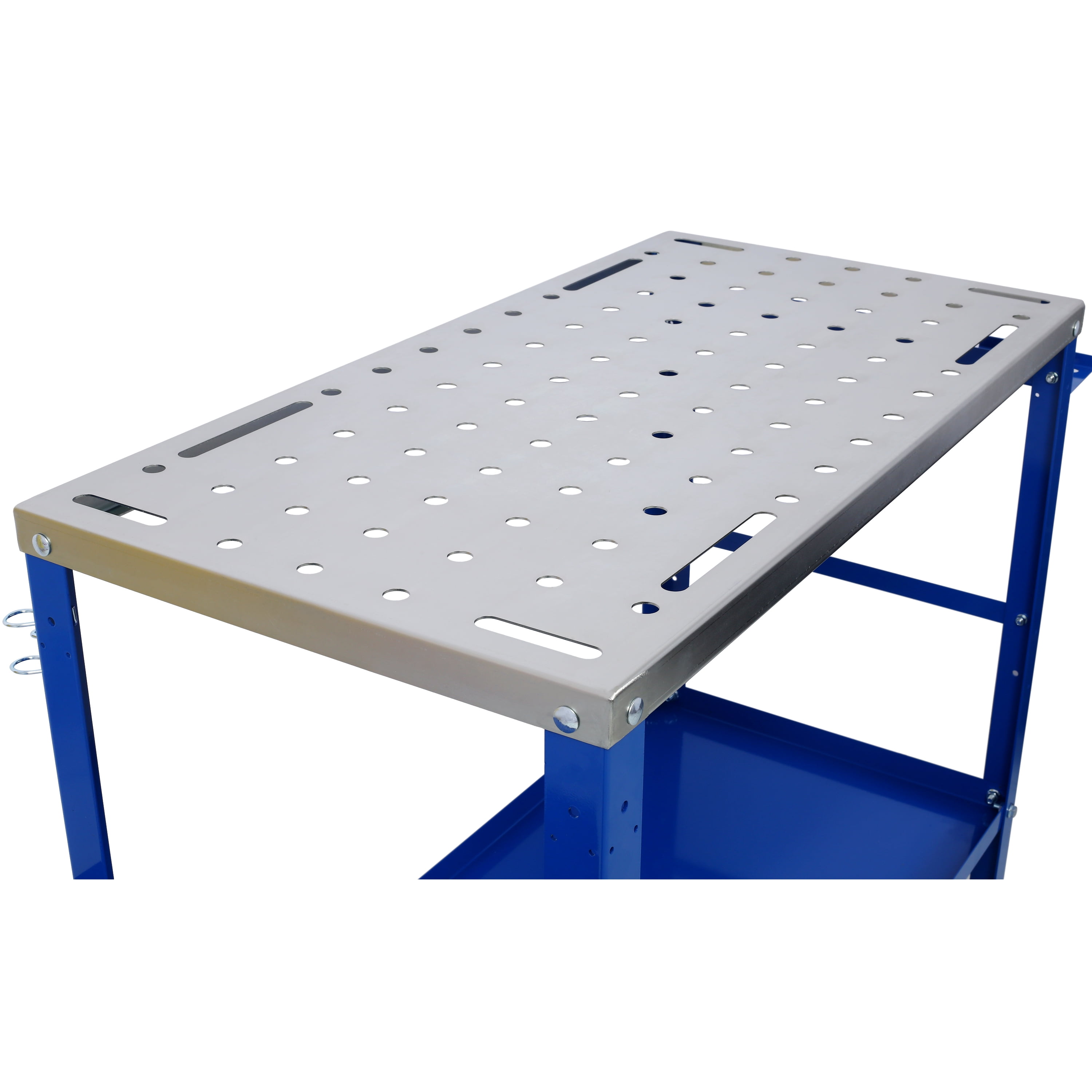 Welding Table 36"x18", 1200lbs Load Capacity Steel Welding Workbench Table on Wheels, Portable Work Bench with Braking Lockable Casters, Tool Slots, 5/8" Fixture Holes, Tool Tray