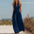 thumbnail image 7 of Purcolt Women's Sleeveless Halter Neck Jumpsuits One Piece Wide Leg Long Pants Romper Zipper Front Pleated Beach Vacation Outfits with Pockets, 7 of 7