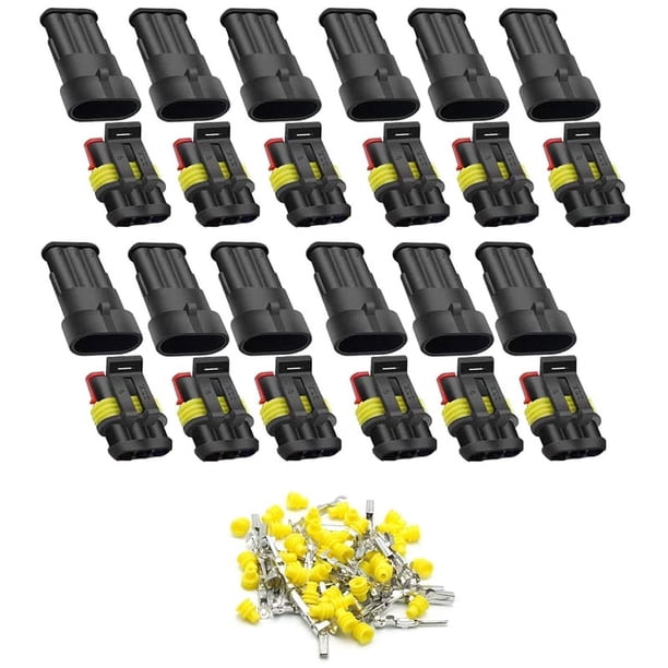 Conector eléctrico impermeable para automóvil de 3 pines, conector de terminal de serie automotriz de 1,5 mm para automóvil (paquete de 12)
