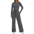 thumbnail image 4 of Womens 2 Piece Matching Lounge Sets 2026 Fall Fashion Ruching Top Wide Leg Drawstring Pants Outfits Gym Sweatsuits Dark Gray 2XL, 4 of 6