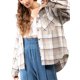 thumbnail image 3 of Txlixc Chaqueta a cuadros para mujeres, chaqueta de botón con capucha de manga larga, chaqueta de calle casual Txlixc  moda, 3 of 6