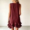 thumbnail image 4 of QUNYINEY Summer Womens Sundresses Casual Mini A Line Red Sleeveless Tank Dress Ruffle Loose Fit V Neck Dresses, 4 of 7