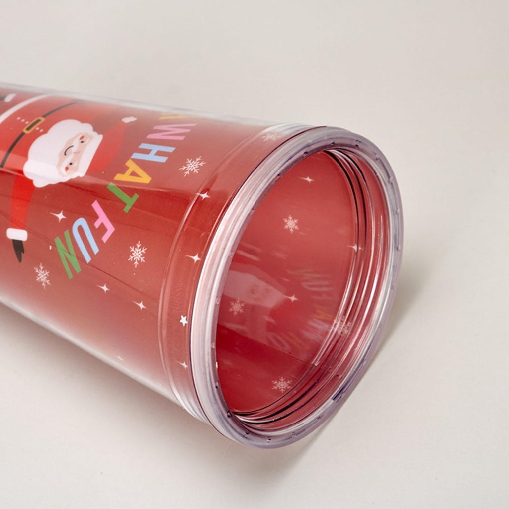Qisuw Christmas Cup with Lid and Straw Reusable Double Wall Tumbler Coffee  Mug Xmas Santa Snowman Drinkware for Women Men Kids 