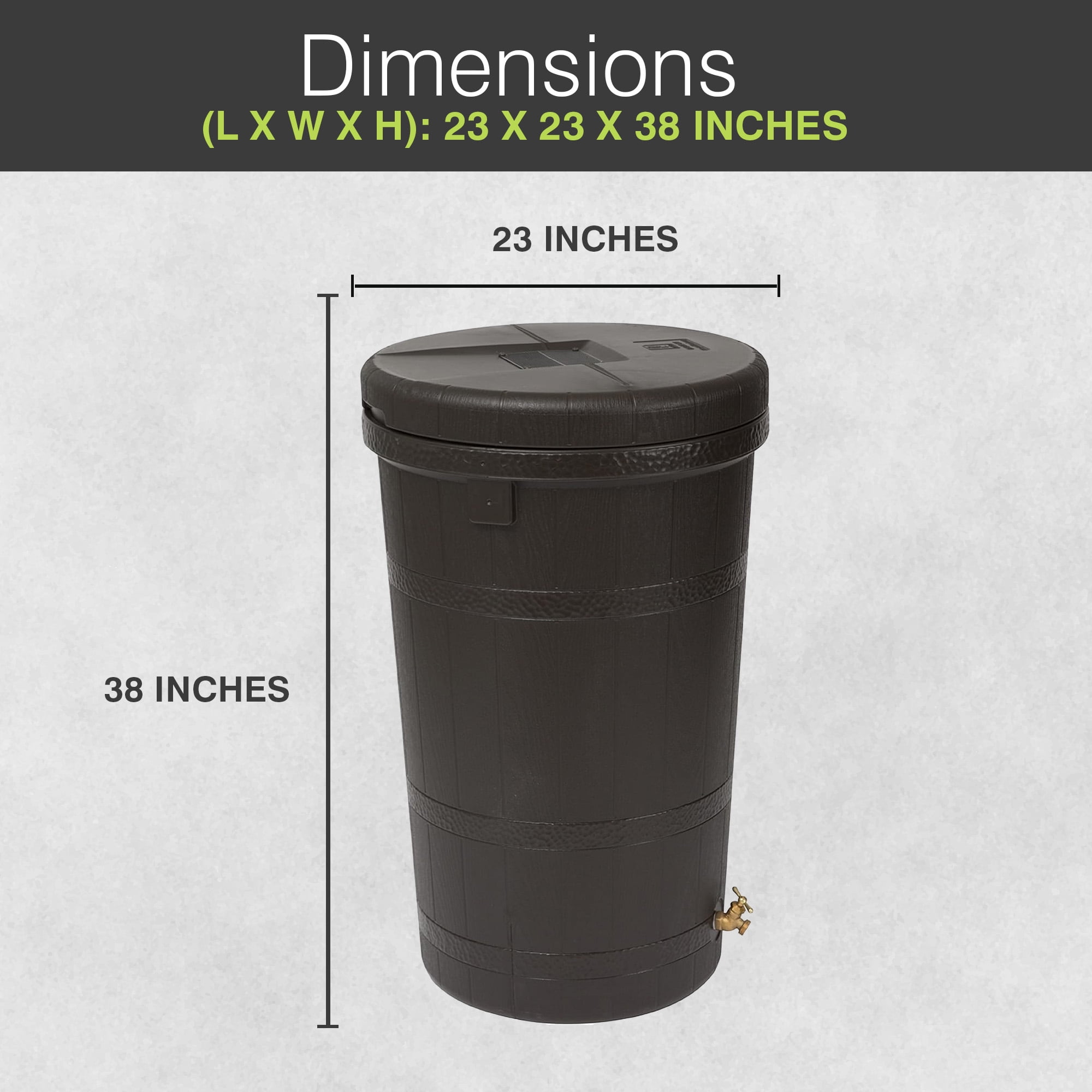 Good Ideas Aspen ECO 50 Gallon Rain Barrel Rain Collector Saver w/ Brass Spigot