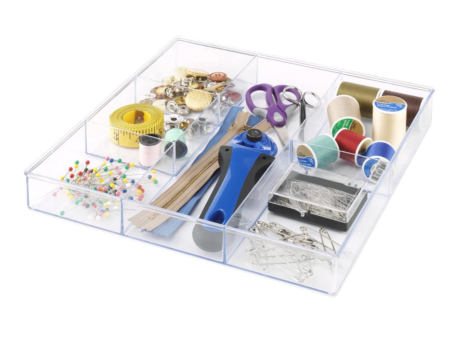Organiseur de tiroir transparent en plastique à 6 sections MAINSTAYS, compartiments multiples, rangement parfait pour les fournitures scolaires et de bureau, les loisirs créatifs ou les gadgets de cui Taille de l'article :30.22*30.22*4.06cm;Matériau plastique
