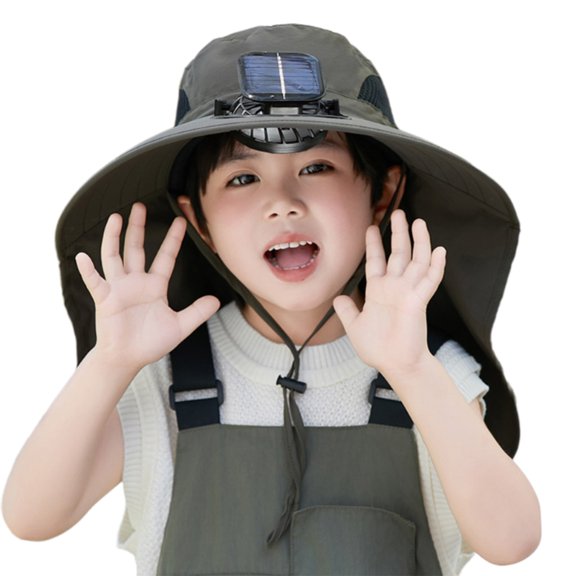 ROZYARD Kids Solar USB Rechargeable Fan Hat Wide Brimmed Outdoor Sun Hat with Neck Flap