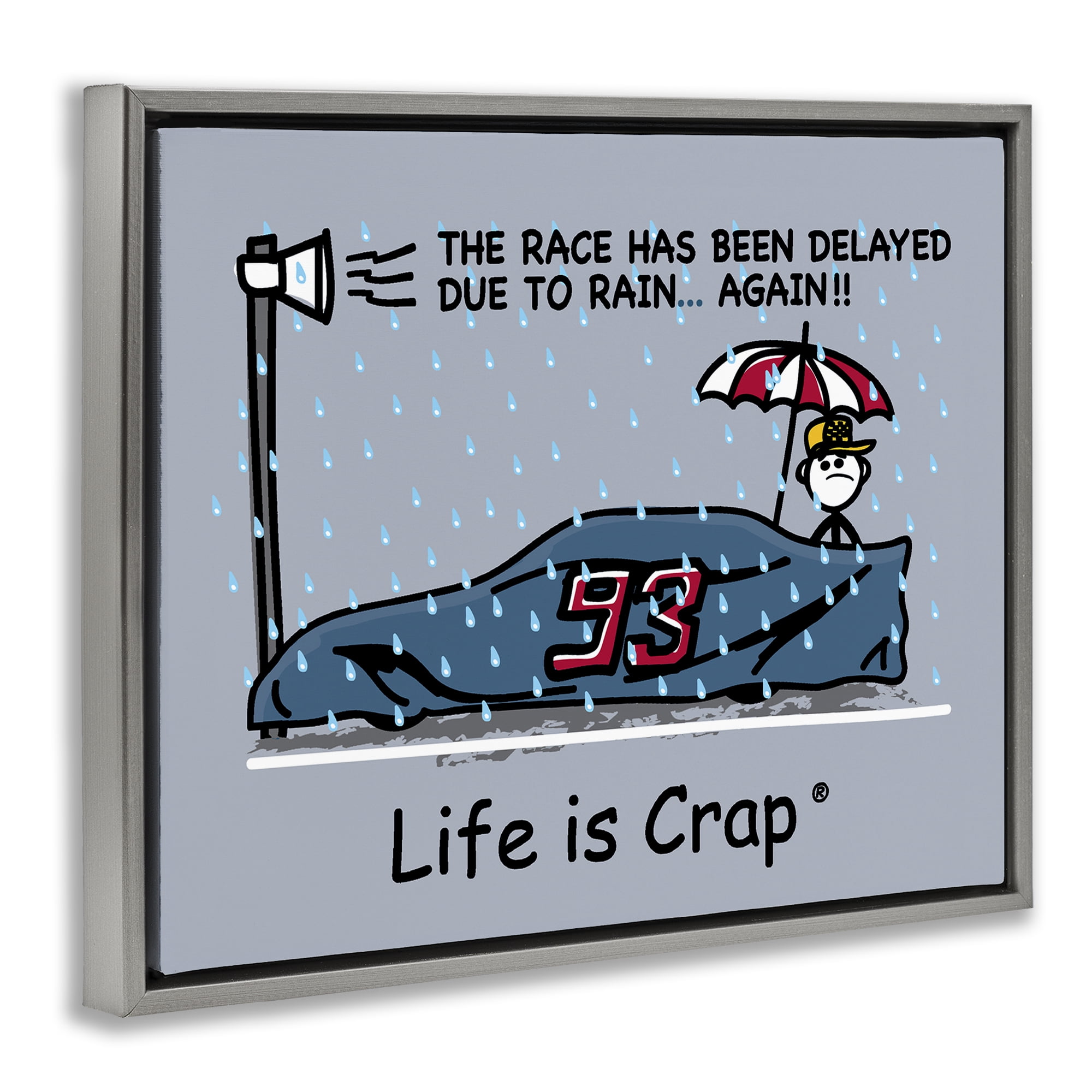 Stupell Industries Rain Delayed Race Novelty & Humor Painting Gray Floater Framed Canvas Art Print Wall Art, 21 x 17