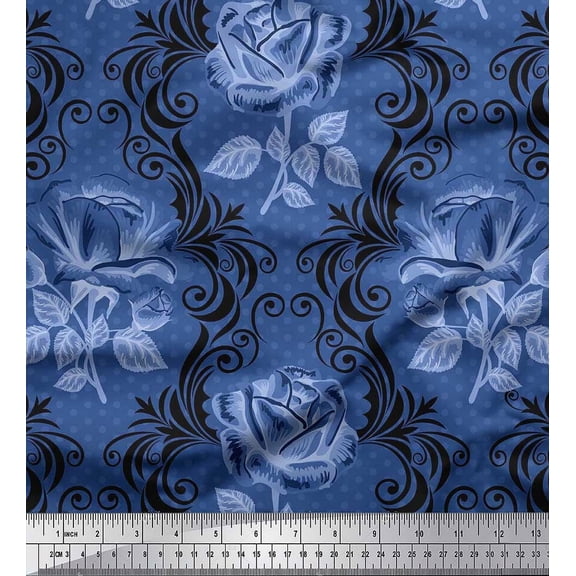 Soimoi Cotton Duck Fabric Dot,Damask & Rose Flower Print Fabric by Yard 42 Inch Wide