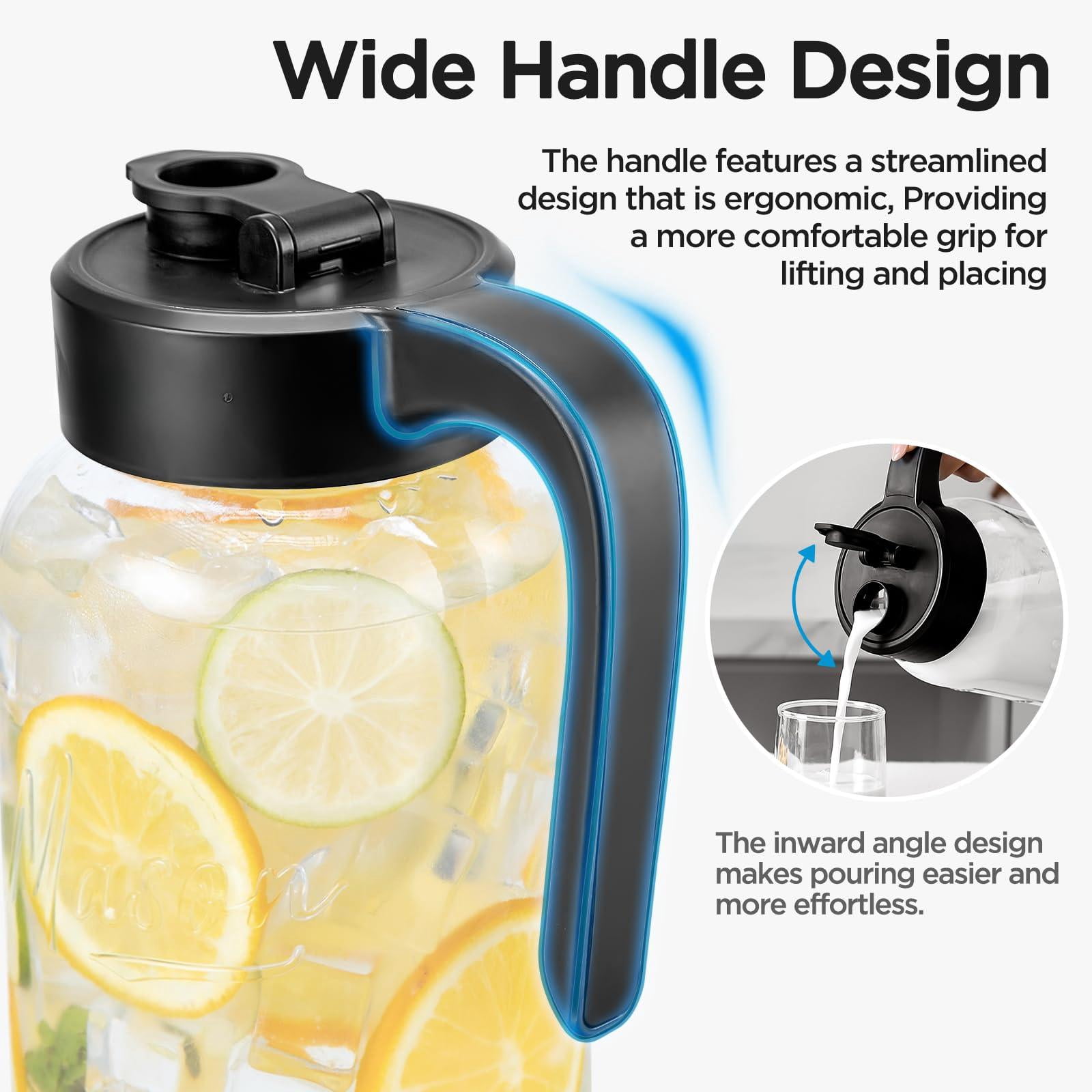 Mason Jar Pitcher - Airtight & Leakproof Glass With Lid  For Breastmilk Cold Brew And Sun Tea 2 Quart (64 Oz) 1/2 Gallon Pour Spout