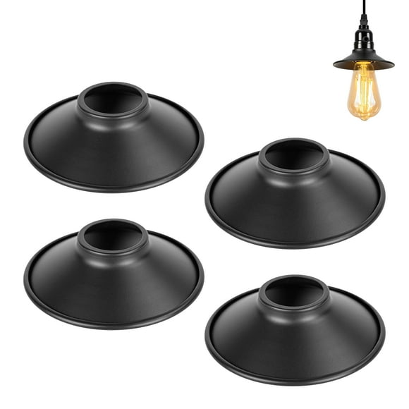 FSLiving 4-Packs 4.7" Black Industrial Metal Lamp Shade Replacement, Mini Iron Frisbee Vintage Cover, DIY Torchiere Shade Decorative for Ceiling Pendants Table Lamp Swag Lamp Wall Sconce