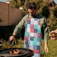 thumbnail image 4 of Blue Boho Pioneer Flower Patchwork Pattern Apron-Garden Aprons for Women with Pockets-Cotton Linen Waterproof Kitchen Cooking Gardening Aprons Adjustable for Kitchen,Cooking,BBQ and Salon 33x27 Inch, 4 of 7