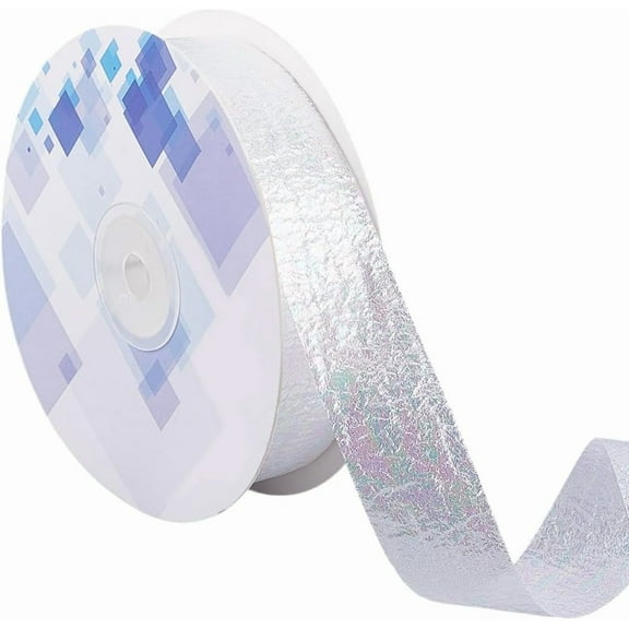 1roll 20 Yards Iridescent Polyester Ruffled Ribbon for Sewing Decoration White 1 inch(25mm)