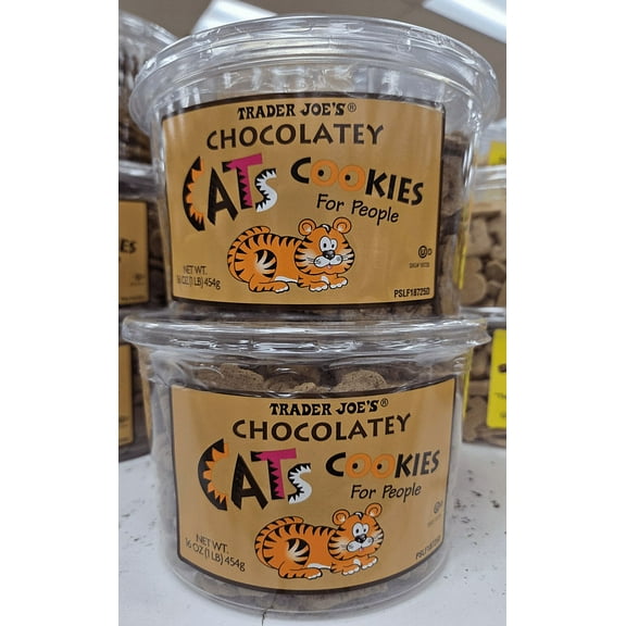 Trader Joe’s Chocolatey Cats Cookies for People 16oz 454g (2 Tubs)