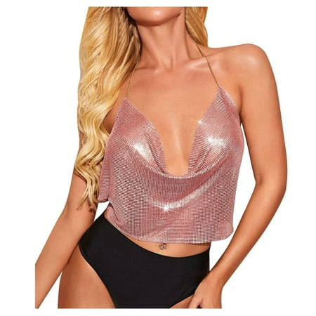 Clearance!Uooqdmx Bras for Women Strapless Bra Fashion Strapless Top Sequins Crop Top Bandeau Bra Pink One Size