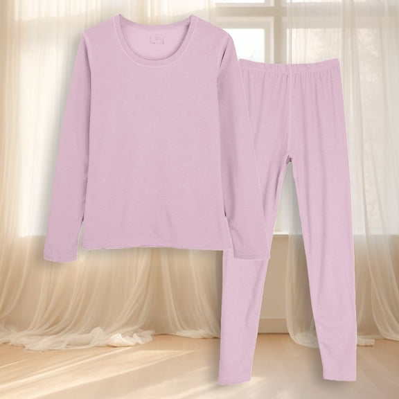 Delayuji Women's Thermal Underwear Set Velvet Warm Pajamas Set Solid Color Velvet Thickened Two Piece Set Warm Winter Base Layers