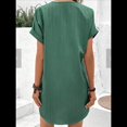 thumbnail image 4 of Women Button Down Shirt Dresses Summer Cotton Linen Dress V-Neck Mini Dress Casual Short Sleeve Loose Tunic Dresses Green XXL, 4 of 5