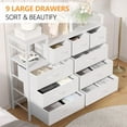 thumbnail image 3 of 9-Drawers Dresser with Power Outlets, Metal Frame and Fabric Drawers for Bedroom, Wood Top Cabinet for Closet, Nursery, White, 3 of 7