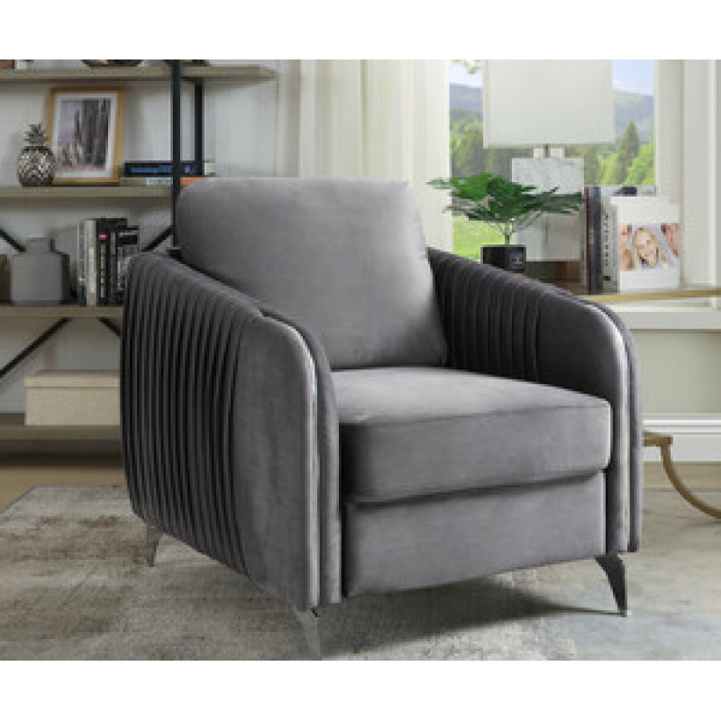 Hathaway 32" Gray Velvet Modern Chic Accent Armchair