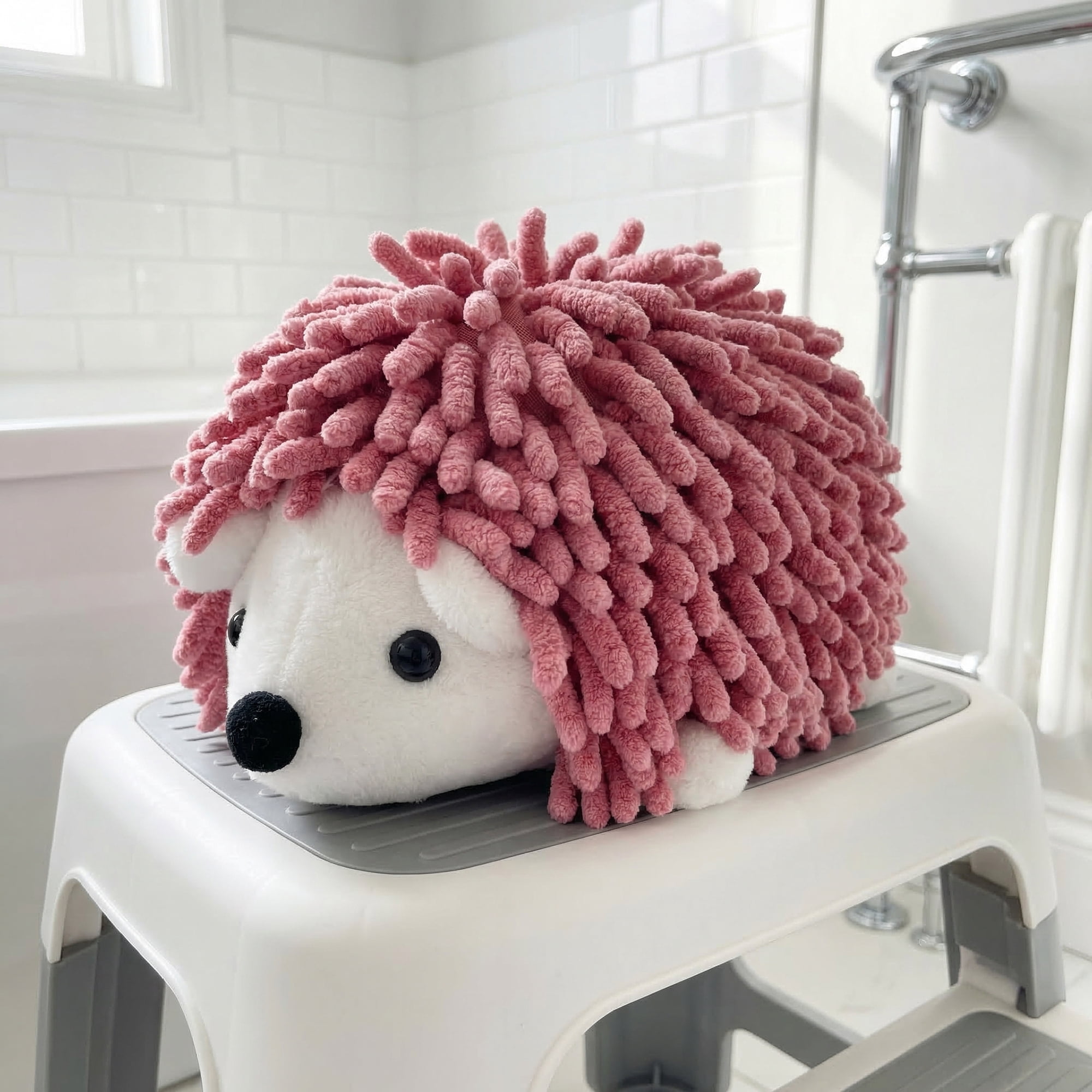Unique Bargains Cute Animal Chenille Hanging Hand Towel for Kitchen Rose Red 10" x 6"