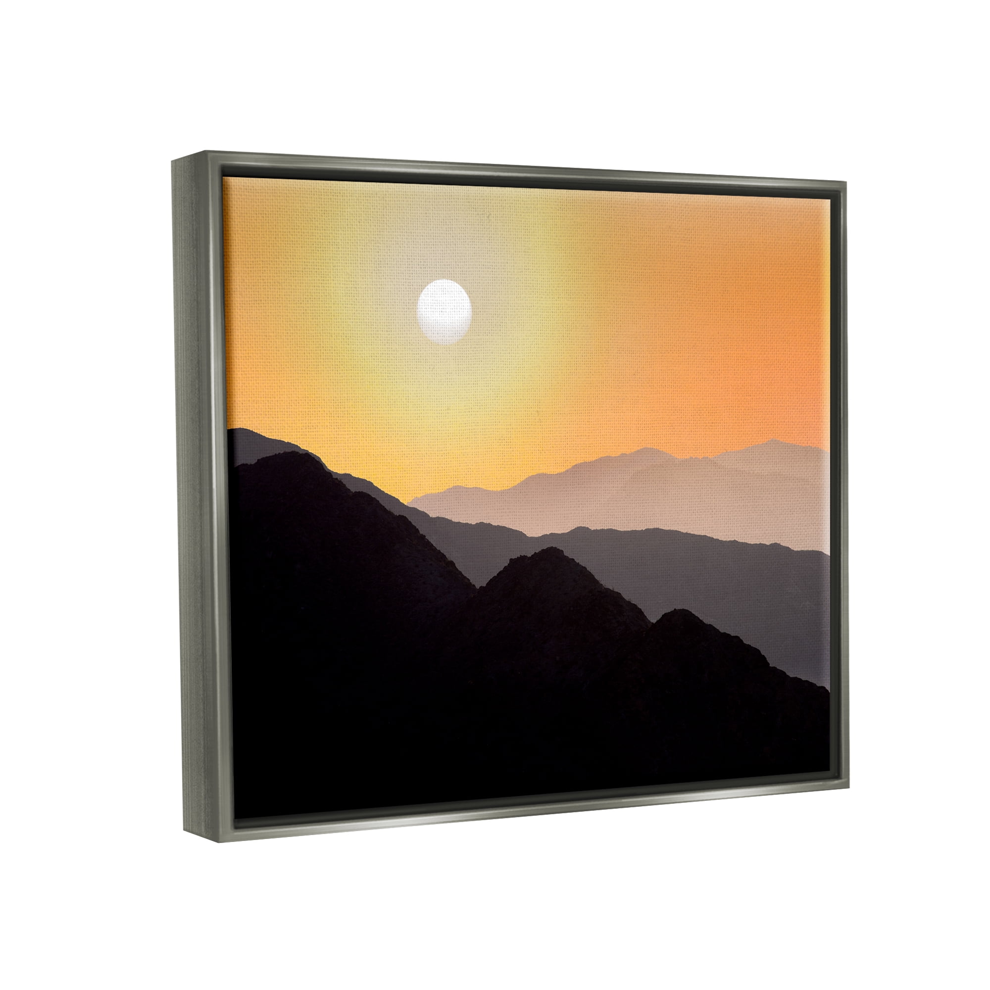 Stupell Industries Orange Sky Mountain Silhouettes Landscape Photography Gray Floater Framed Art Print Wall Art
