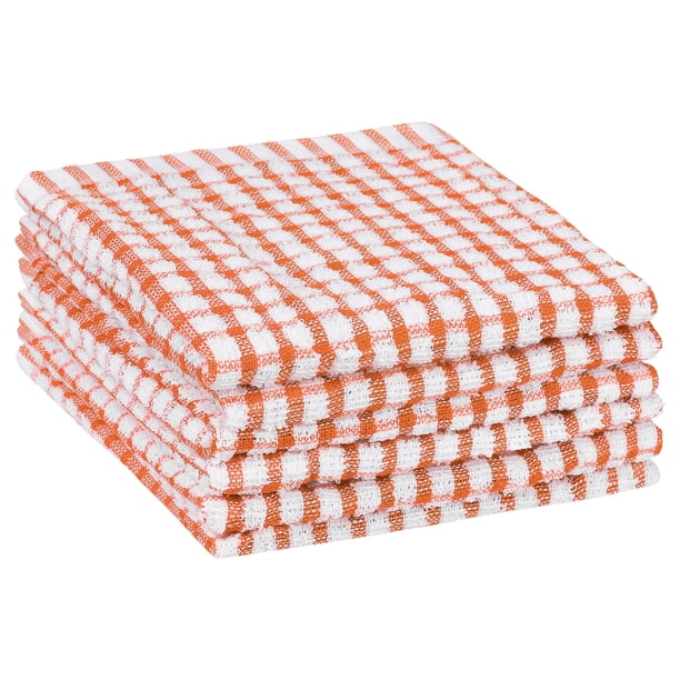 REGALWOVEN 6 Paquete de Toallas de Cocina delgadas de Algodón con Diseño a Cuadros Naranja 11" x 16"