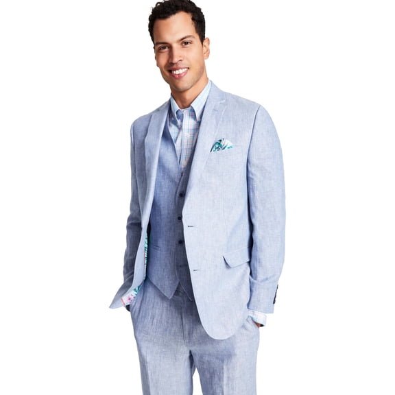 Bar Iii Mens Slim fit Suit Jacket Blazer 38 R Light Blue Solid Chambray Linen