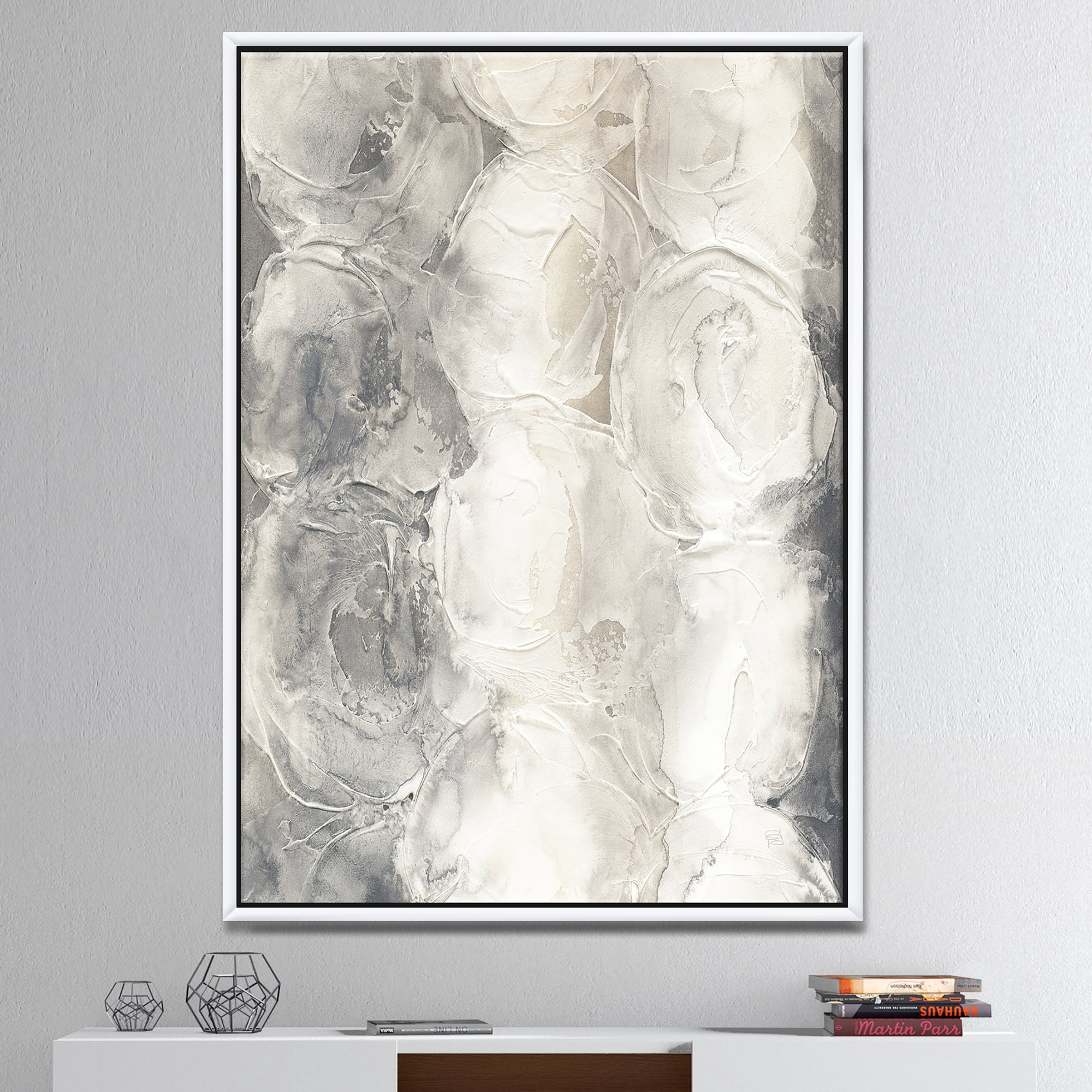 Designart ' Gray Circles I ' Modern & Contemporary Framed Canvas