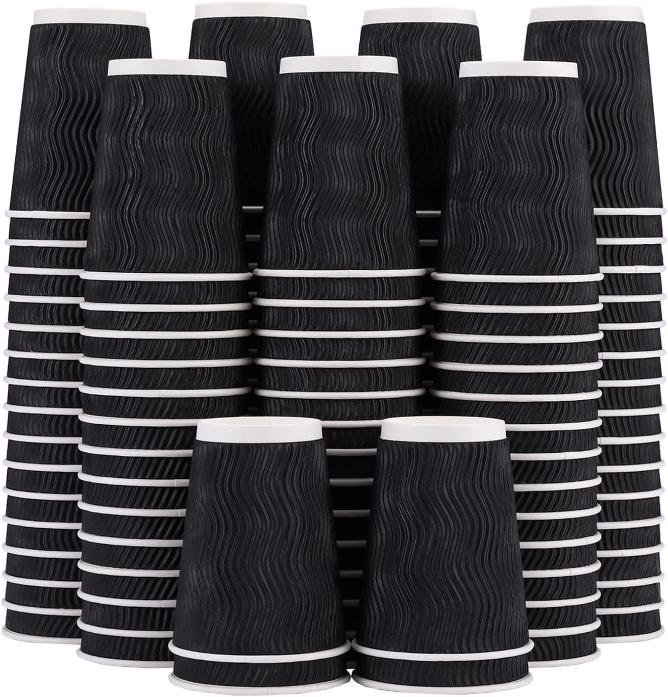 Danhaei [120 Pack] 12 oz Paper Coffee Cups, Insulated Corrugated Disposable Cups 12 oz, Kraft