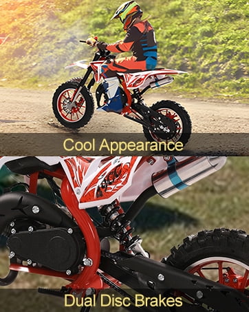 Dapmiu Mini Dirt Bike for Teens - 49CC 2-Stroke Engine 40KM/H Max Speed, 1.8L Fuel Tank & High Carbon Steel Frame Red