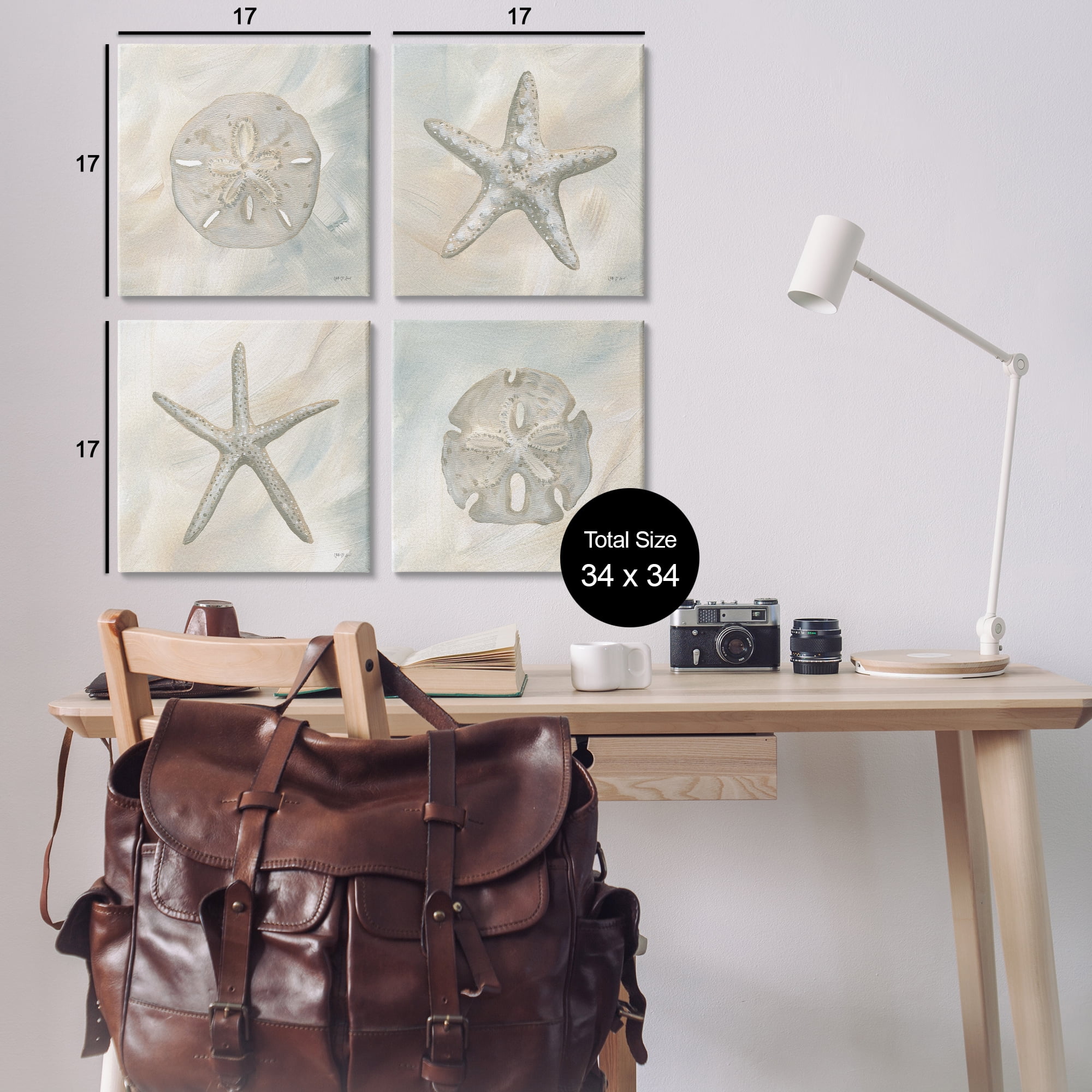 Stupell Industries Neutral Starfish & Sand Dollars Nautical & Beach Painting Wrapped Canvas Art Print Wall Art, 17 x 17, Set of 4