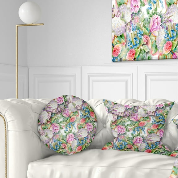 Designart Pink Flower Pattern on White - Floral Throw Pillow - 12x20
