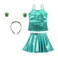 thumbnail image 3 of LiiYii Kids Girls Alien Dance Outfit Feeler Headband Metallic Top Pleated Skater Skirt for Party Green 8, 3 of 5