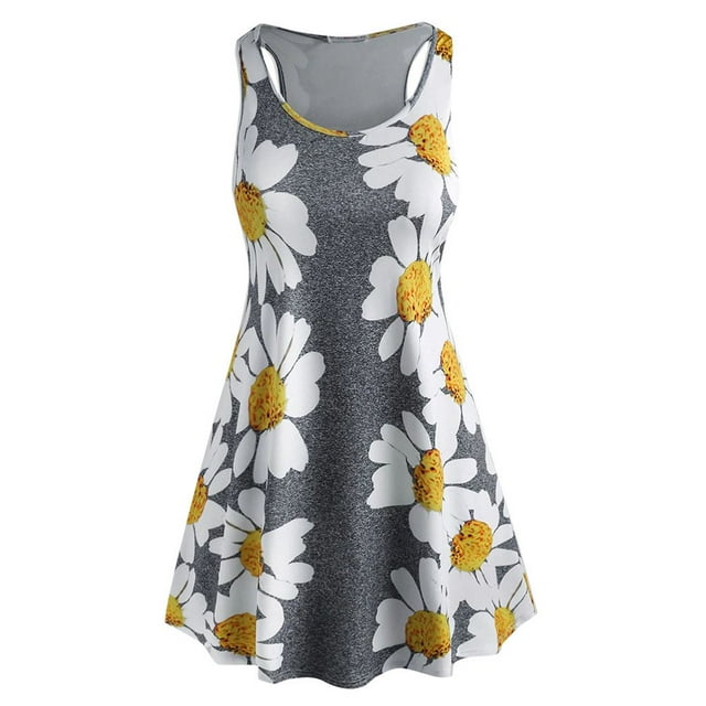 Robe d'Été Aguichant pour Femmes Femmes Dames Grande Taille à Imprimé Floral Sans Manches à Col Rond Robe Courte