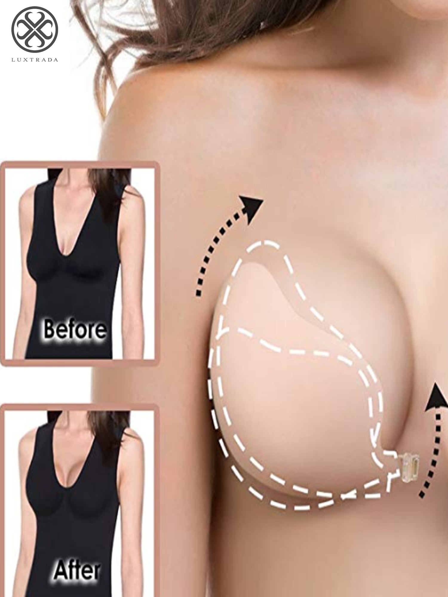 Luxtrada Strapless Sticky Bra Self Adhesive Backless Push Up Bra Reusable  Invisible Silicone Bras for Women Black,A Cup