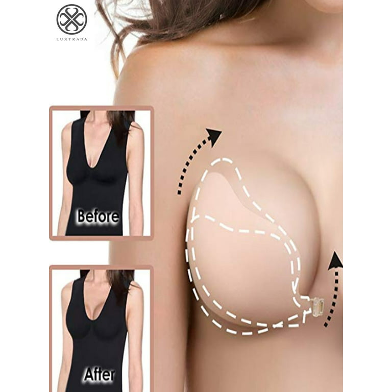 Luxtrada Strapless Sticky Bra Self Adhesive Backless Push Up Bra Reusable  Invisible Silicone Bras for Women Skin,B Cup