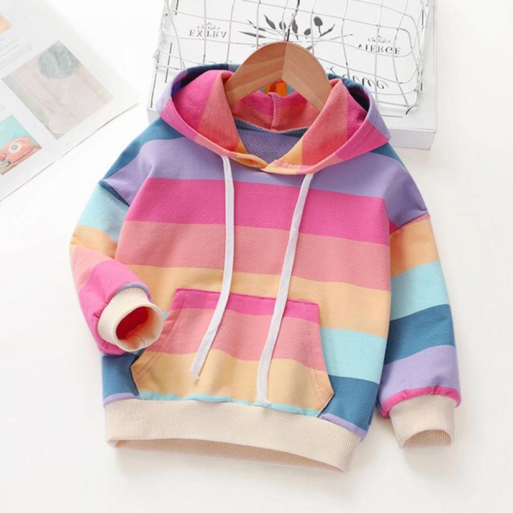Toddler u0026 Little Girl Rainbow Striped Casual Hoodie Sweatshirt Kids Coat  Outfits Tops 2-7Y - Walmart.com