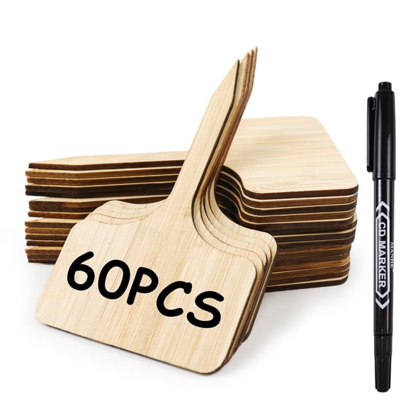 Plant Labels, 60 Pcs Bamboo Plant Tags for Seedling T-Type Tags for Plants Outdoor Garden Markers Vegetable Seedling 2.36" X 4"