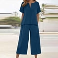thumbnail image 2 of GZWYHT Women'S Linen 2 Piece Outfits,Cotton Set Summer Travel Outfits Resort Outfits Summer Beach Vacation Clothes Peasant Blouses Capri Sets Women 2 Piece Outfits Blue XL, 2 of 7