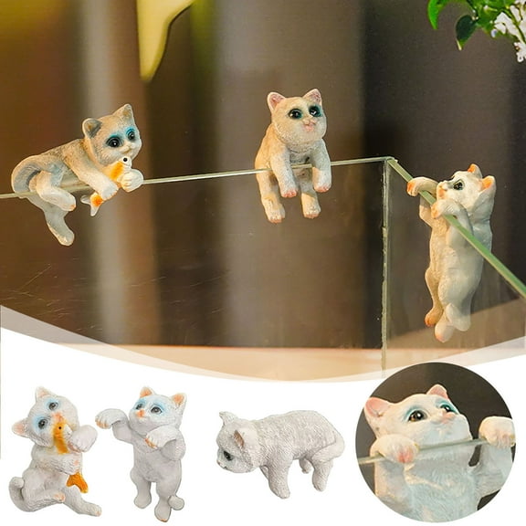 Mini Cat Figurines for Fish Tank - 3 PCS Cute Cat Fishing Statues, Resin Aquarium Decorations for Home, Office, Desk - Cartoon Animal Ornaments for Indoor, Outdoor, Pond & Yard Landscaping