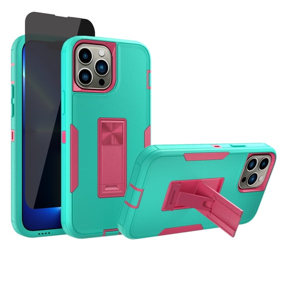 Xhy iPhone 12 Pro Max Case with Privacy Screen Protector, Military Grade Case with Magnetic Car Mount, Hybrid Hard Case, 6.7 inch Cover for Men Women, Green & Rose red