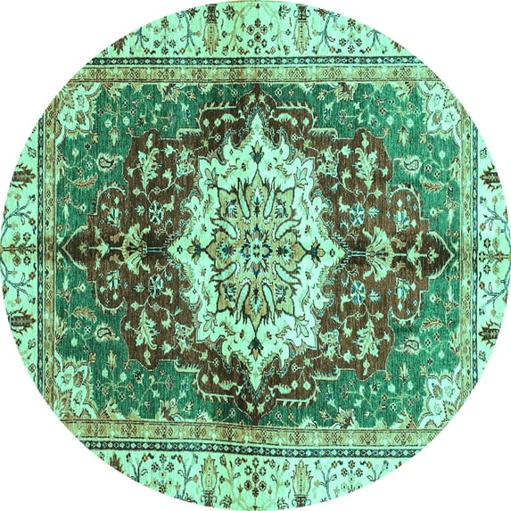 Ahgly Company Indoor Round Abstract Turquoise Blue Modern Area Rugs, 5' Round