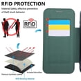 thumbnail image 3 of For iPhone 17 Pro Max Wallet Cell Cover, RFID Blocking, PU Leather,Compatible With MagSafe , With Flip Card Holder, Ultra Thin Electroplated Rotating Bracket Magneti Protective Cover,Green, 3 of 7