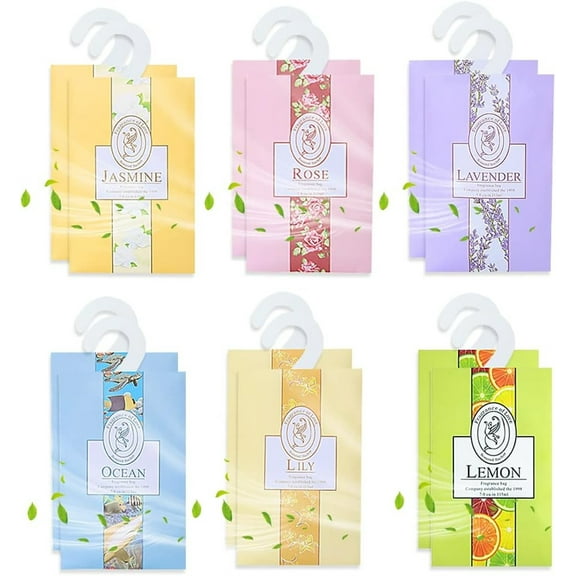 Happon 18 Pack Wardrobe Fresheners, Hanging Scented Sachets, Aromatherapy Fragrance Sachet Bags Wardrobe Fresheners for Drawers Closets Room Wardrobe Bathrooms Cars (6 Different Fragrances)