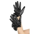 thumbnail image 4 of Guantes de cuero sintético para mujer Inspire Chic, guantes de longitud de muñeca punk gótica con lazo con tachuelas, talla única, dedos completos, negro, 4 of 6
