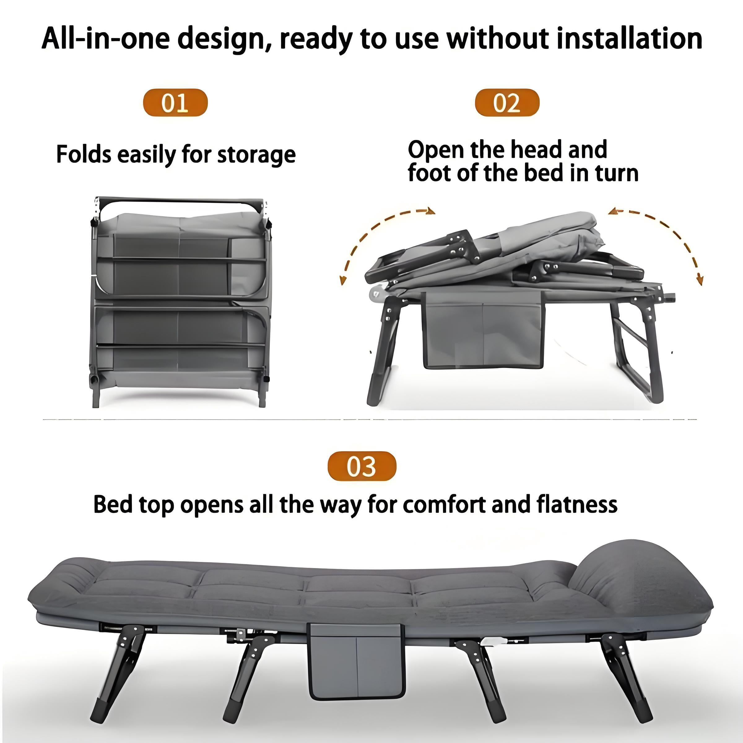 Howcool Patio Folding Chaise Lounge Bed, Ergonomic Single Reclining Cot, Portable Heavy Duty Outdoor/Indoor Folding Bed for Garden, Patio, Camping & Office