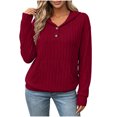 thumbnail image 4 of LEAVINGSUO Fall Tops for Women 2026 Casual Long Sleeve Button Thin Version With Pockets Hooded Collar Coat Wine M, 4 of 9