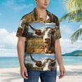 thumbnail image 3 of Balery Countryside Flower Cow Camisas hawaianas de manga corta para hombre, camisas playeras de corte holgado, camisas de vacaciones con botones,Small, 3 of 7