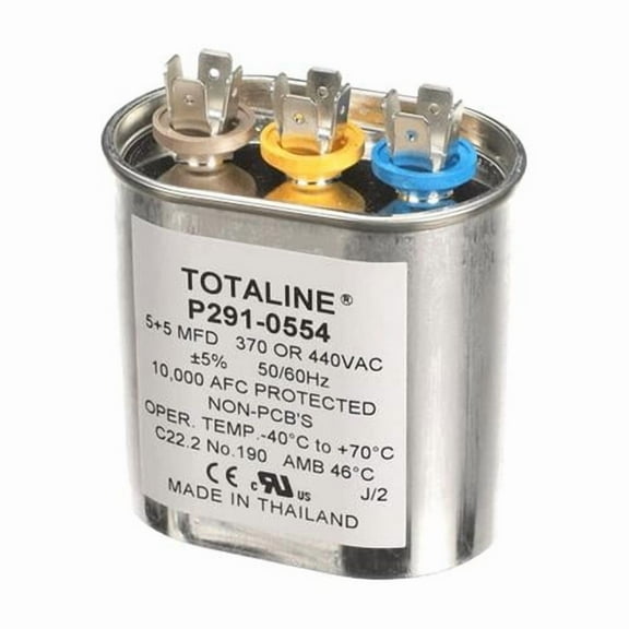 Carrier P291-0554 Genuine OEM Dual Run Capacitor - 370-440V, 0.833 Hz, 5 Plus 5 MFD, Oval