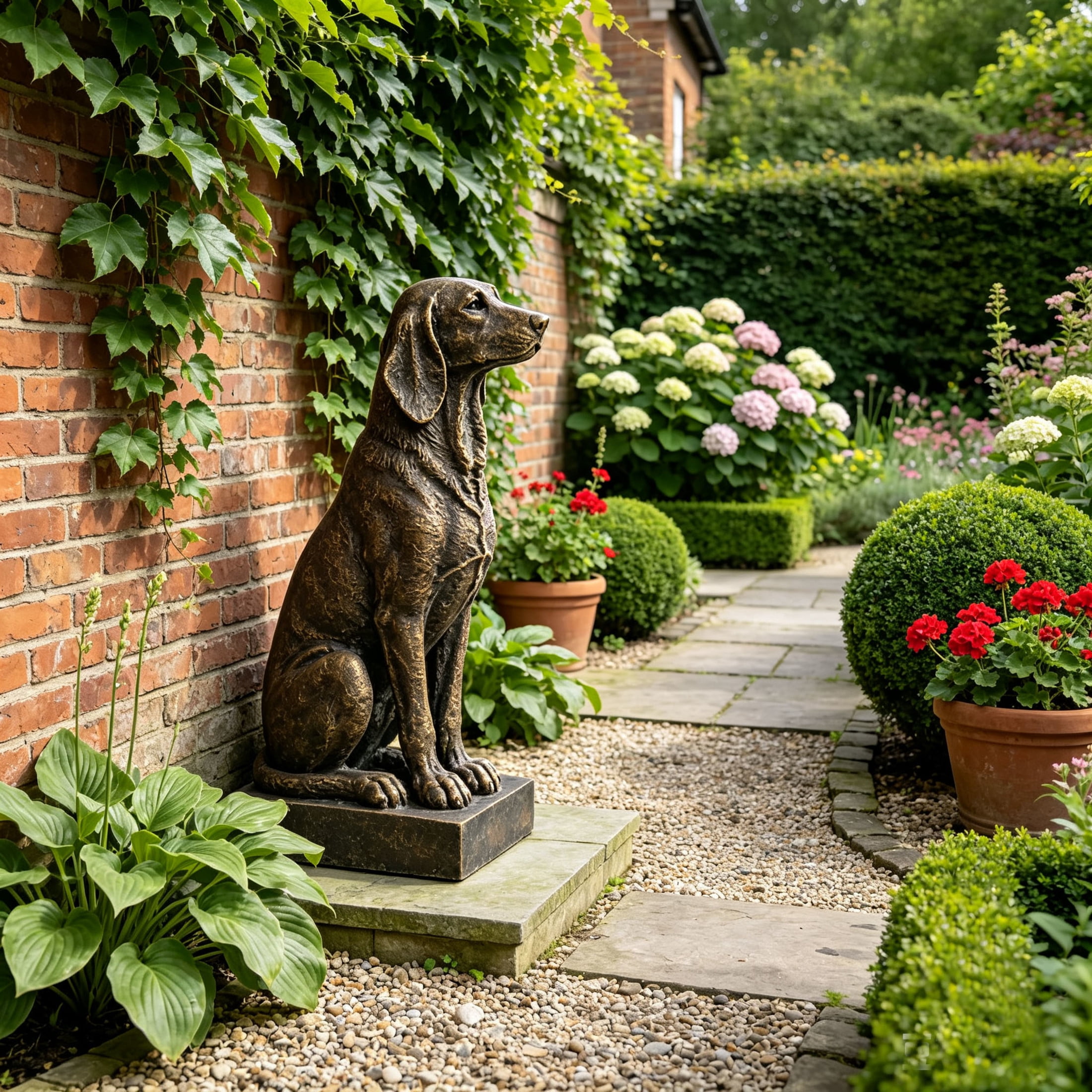 GDF Studio Hound Dog Resin Indoor/Outdoor Guardian Statue, Weather-Resistant Decor Figurine for Garden & Courtyard